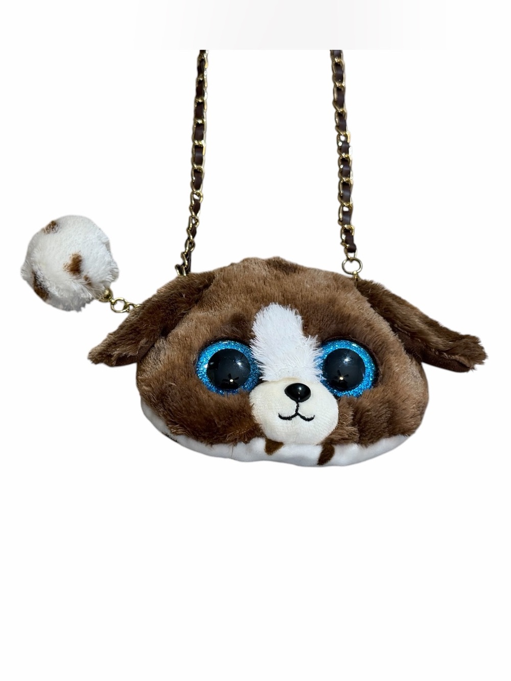 TY Inc Plush Puppy Crossbody Bag for Kids - Brown with Blue Eyes